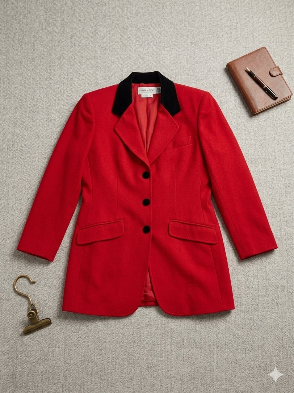 VTG 80s 90s Casual Corner Crimson Wool Velvet Blazer Size 8